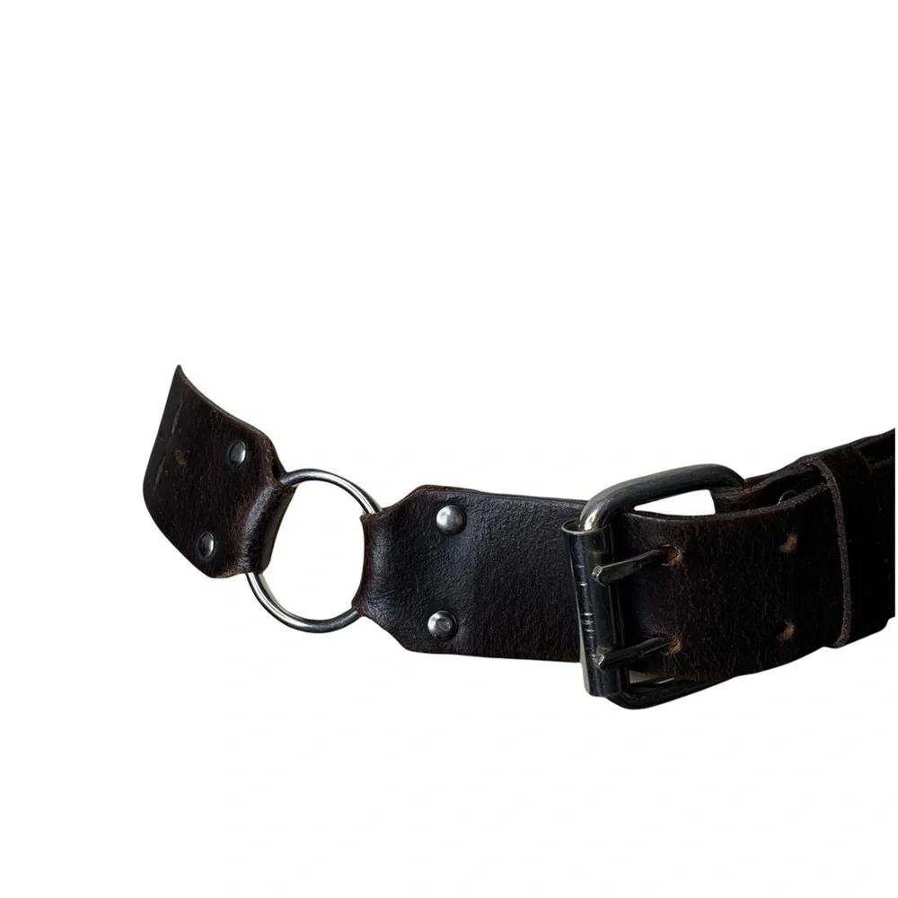 Hipwear Dark Brown Distressed Belt Starburst Cut Outs & Silver Buckle & Rings